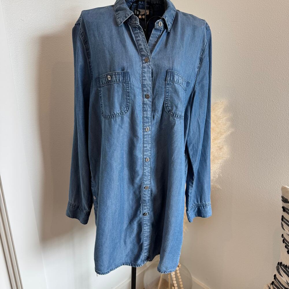 J.Jill Chambray Denim Button Up Side Button Slit … - image 4